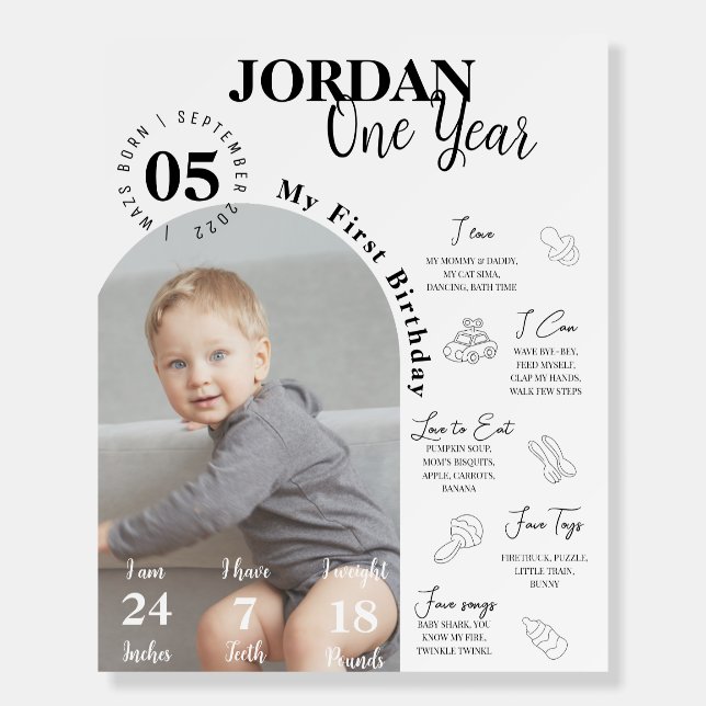 Minimalistic First Birthday Photo Milestones Sign (Front)