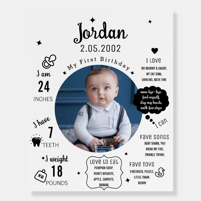Minimalistic First Birthday Photo Milestones Sign (Front)