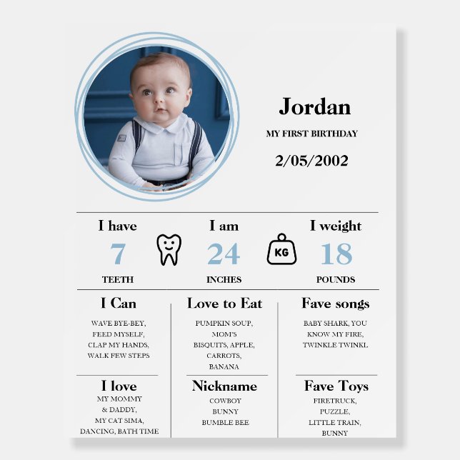 Minimalistic First Birthday Photo Milestones Sign (Front)