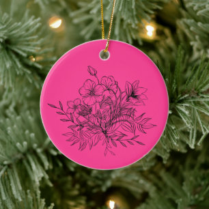 Minimalistic Floral Bouquet  Ceramic Ornament