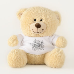 Minimalistic Floral Bouquet Illustration Teddy Bear