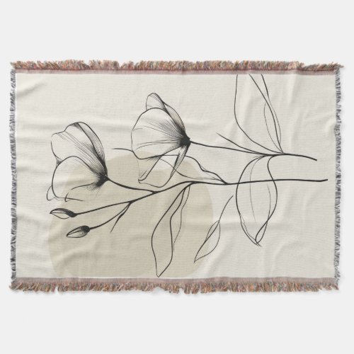 Minimalistic Floral Line Art Fleece Blanket