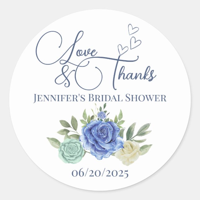 Minimalistic floral love and thanks bridal  classic round sticker (Front)