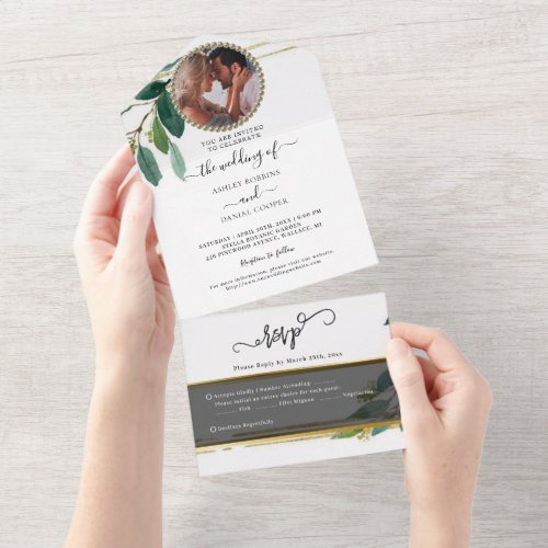 Minimalistic Foliage Wedding All In One Invitation