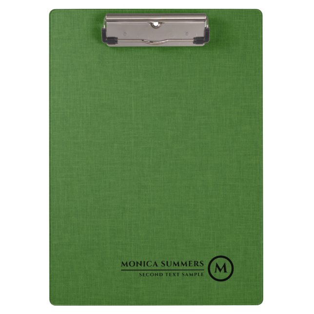 Minimalistic Forest Green Linen Personalized Text Clipboard (Front)