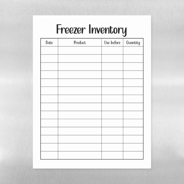 Minimalistic Freezer Inventory Magnetic Dry Erase Sheet (Vertical)