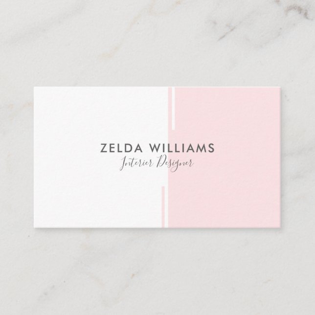 Minimalistic Geometric Pink & White Lines & Shapes Business Card (Front)