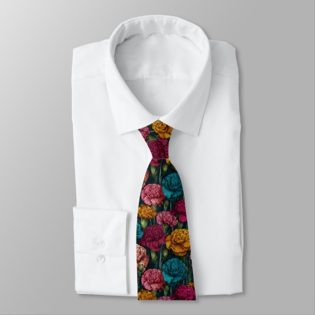 Minimalistic Gifts For Dad Carnation Floral Neck Tie (Tied)