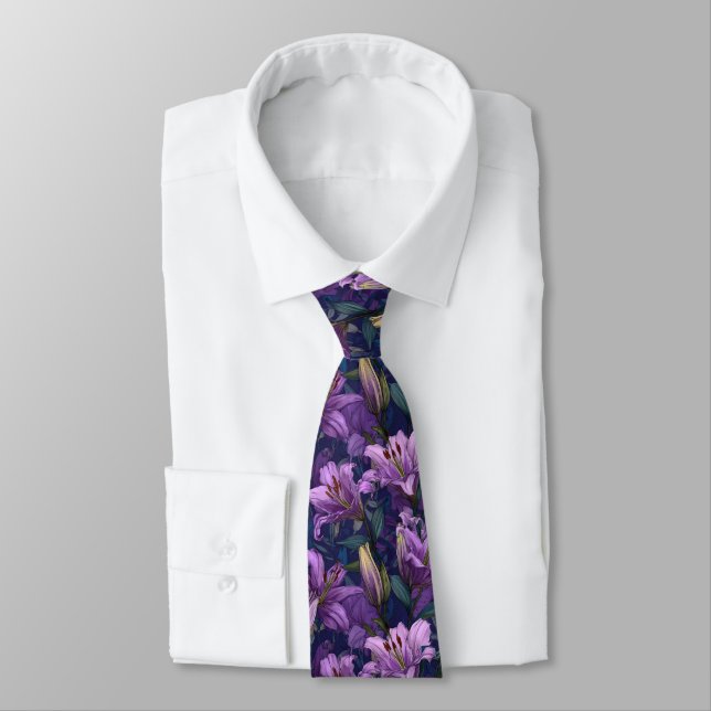 Minimalistic Gifts For Father Lilies Flower Neck Tie (Tied)