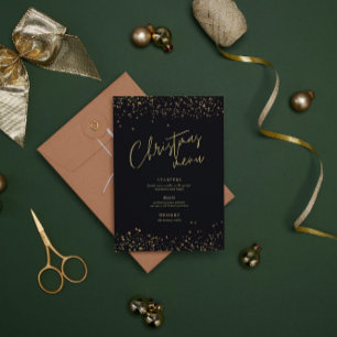 Minimalistic Gold and Black Christmas Menu Invitation