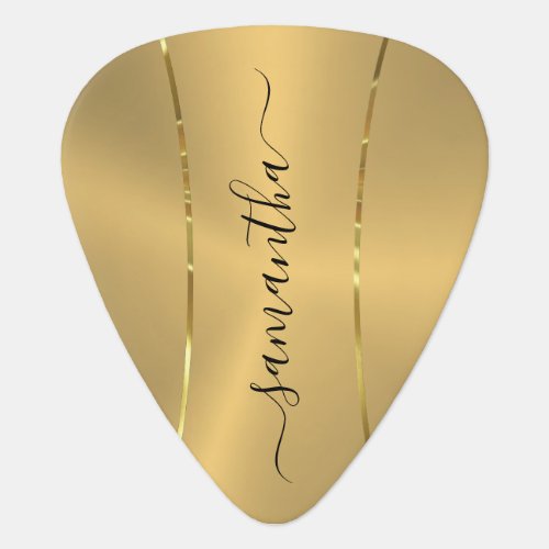 Minimalistic Gold Black Typography Referral Card Guitar Pick