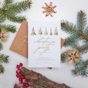 Minimalistic Gold Christmas Tree Party Invitation
