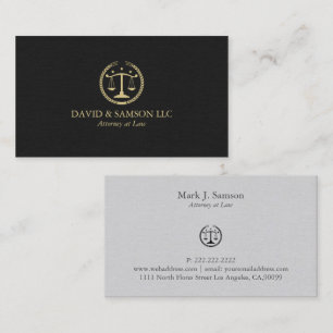 Minimalistic Gold Justice Logo, Black & Gray Linen Business Card