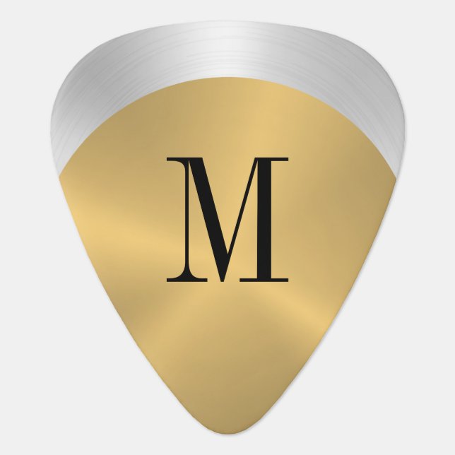 Minimalistic Gold & Silver Metallic Monogram Guitar Pick (Front)