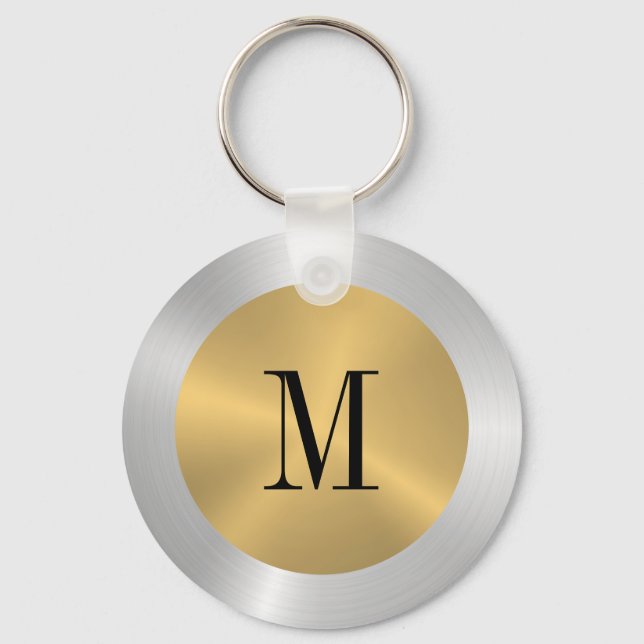 Minimalistic Gold & Silver Metallic Monogram Keychain (Front)