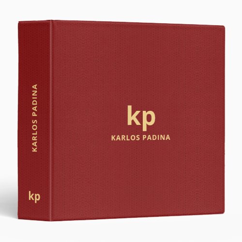 Minimalistic Gold Text Red Leather Texture Print 3 Ring Binder