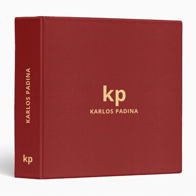 Minimalistic Gold Text Red Leather Texture Print 3 Ring Binder (Front/Spine)