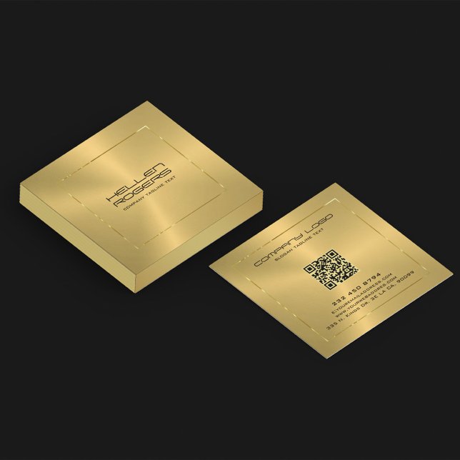 Minimalistic Gold Texture Tin Gold Border Frame Square Business Card (Creator Uploaded)