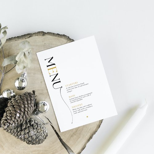 Minimalistic Gold White and Black Christmas Menu Invitation