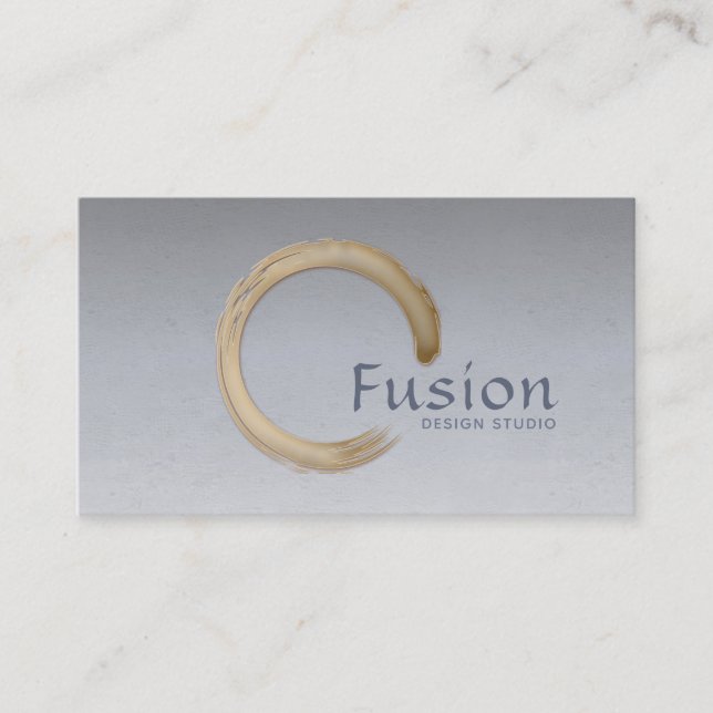 Minimalistic Golden Enso Circle |  Blue Business Card (Front)