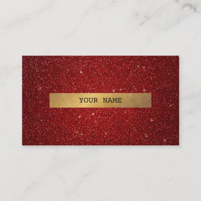 Minimalistic Golden Glitter Red Vip Business Card (Front)