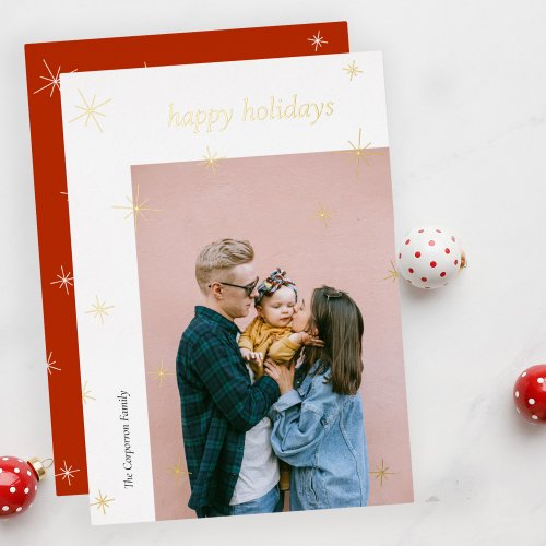Minimalistic Golden Happy Holidays Photo Foil Foil Foil Holiday Card