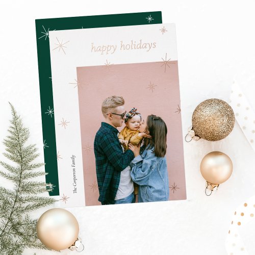 Minimalistic Golden Happy Holidays Photo Foil Foil Holiday Card
