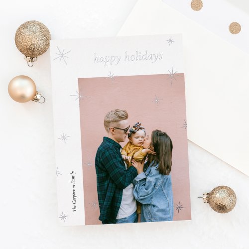 Minimalistic Golden Happy Holidays Photo Foil Holiday Card