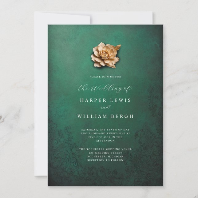 minimalistic golden rose wedding invitation (Front)