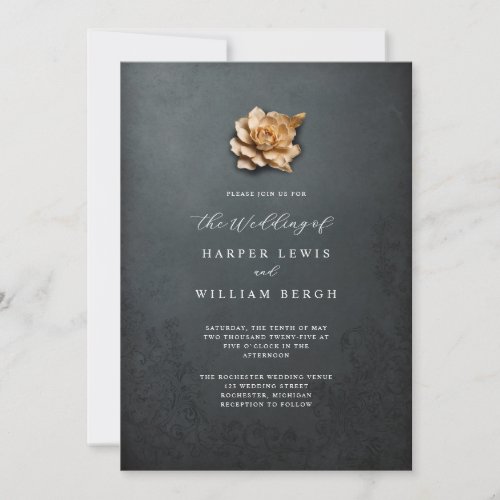 minimalistic golden rose wedding invitation