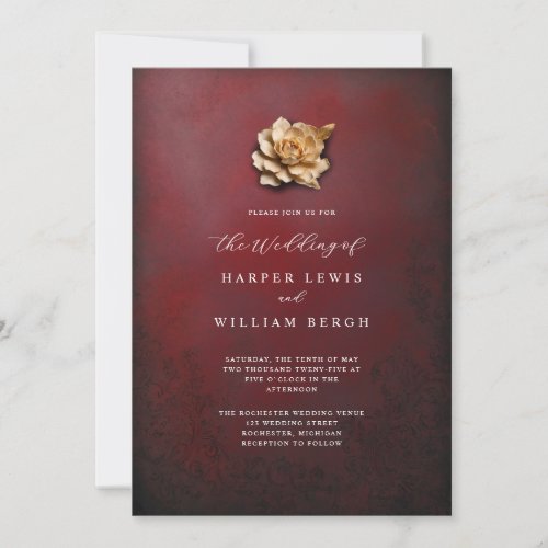 minimalistic golden rose wedding invitation