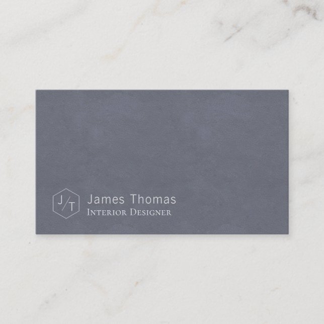Minimalistic Gray Blue Monogram Business Card (Front)