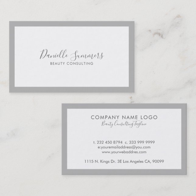 Minimalistic Gray Border Modern Typography Business Card (Front/Back)