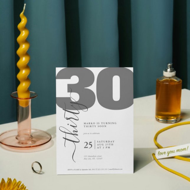 Minimalistic Gray Calligraphy Birthday Invitations (Creator Uploaded)