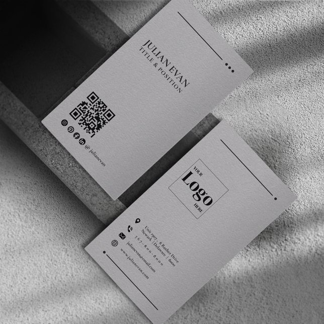 Minimalistic Gray LinkedIn QR Code Business Card (Creator Uploaded)