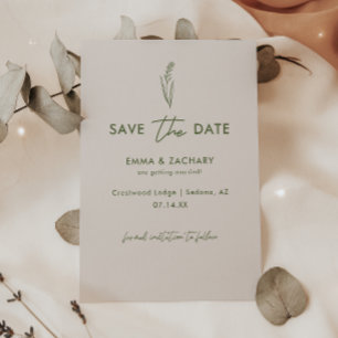 Minimalistic Gray & Olive Green Floral Wedding Save The Date