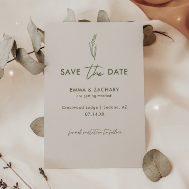 Minimalistic Gray & Olive Green Floral Wedding Save The Date (Creator Uploaded)