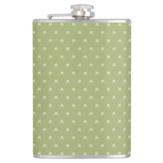 Minimalistic Green and White Monogram Flask (Front)