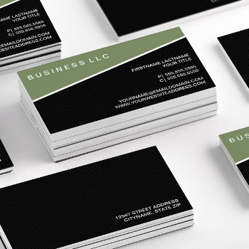 Minimalistic Green Black Pinstripe Professional Business Card by TheSpottedOlive at Zazzle