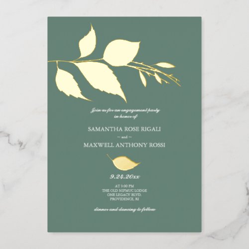 Minimalistic Green Engagement Party Foil Invitation