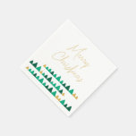 Minimalistic Green &amp; Golden Trees Merry Christmas Napkins