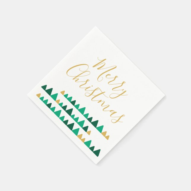 Minimalistic Green & Golden Trees Merry Christmas Napkins (Corner)