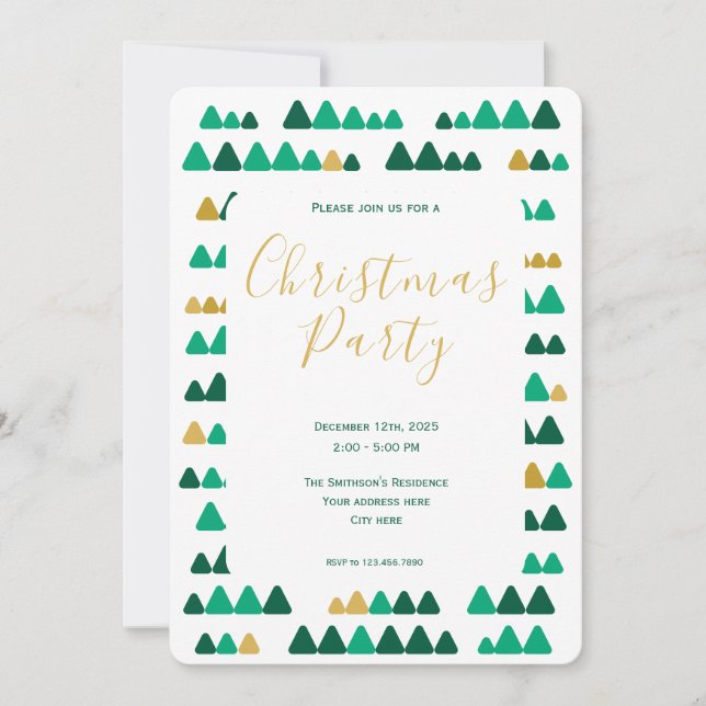 Minimalistic Green & Golden Woods Christmas 5"x7" Invitation (Front)
