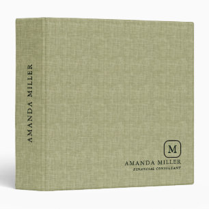 Minimalistic Green Linen Texture Gray Typography 3 Ring Binder