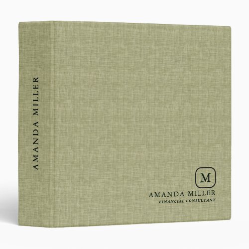 Minimalistic Green Linen Texture Gray Typography 3 Ring Binder