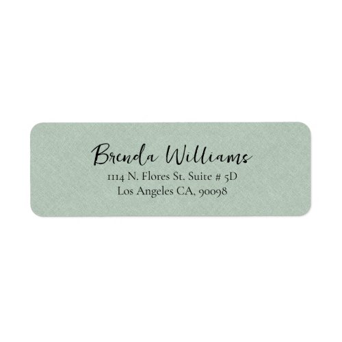 Minimalistic Green Linen Texture White Script  Label