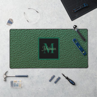 Minimalistic Green Monogram Name  Desk Mat