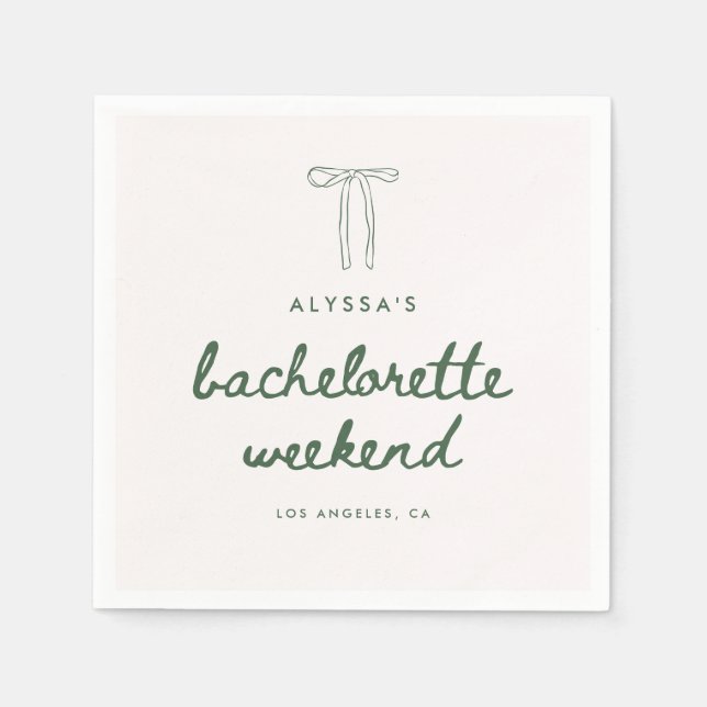 Minimalistic Green Script Coquette Bachelorette Napkins (Front)