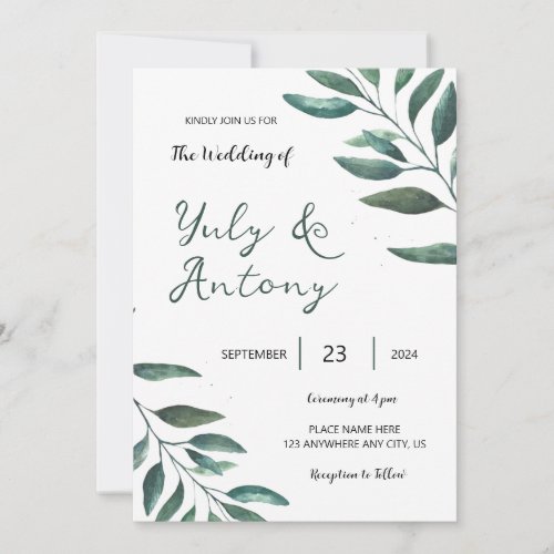 Minimalistic Greenery Botanical Modern Wedding Invitation