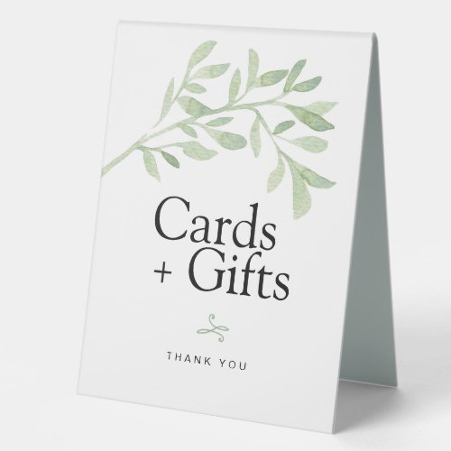 Minimalistic Greenery Cards and Gifts table sign